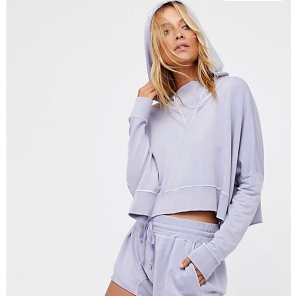 Intimately Free People Cropped Hoodie Lavender Cotton Stretch Pullover Size M